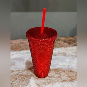 Red Textured Tumbler with Straw 24oz.